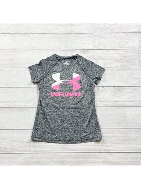 Under Armour Girls Gray Short Sleeve HeatGear Loose Fit Graphic Tee YS Small